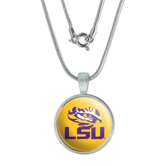 LSU Tiger Eye on Yellow 0.75" Pendant with Sterling Silver Plated Chain