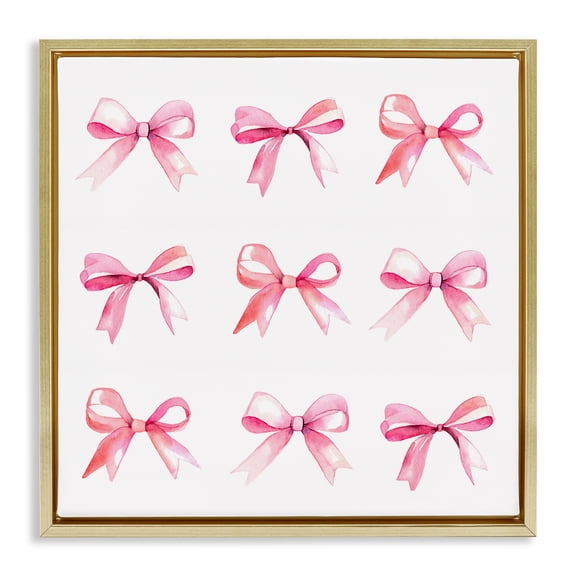 Stupell Industries Pink Bow Pattern Beauty & Fashion Painting Gold Floater Framed Art Print Wall Art, 25 x 25
