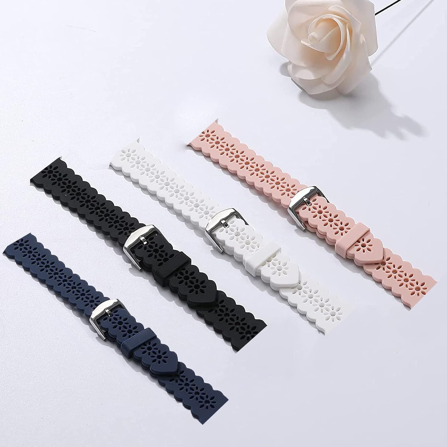 CRKMGS-Compatible with Spade & Co Health Smartwatch 4 bands, Silicone Lace Hollow-Out Watch Replacement Strap Compatible with Spade & Co Health Smartwatch 4 1.85 Inches