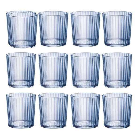 Bormioli Rocco Exclusiva Negroni Glasses, Set of 12 - 12 Oz. Sapphire Blue Medium Tumblers with Thin Laser Cut Rim & Impact-Resistant Edge - Lead-Free Star Glass for Cocktails & Beverages