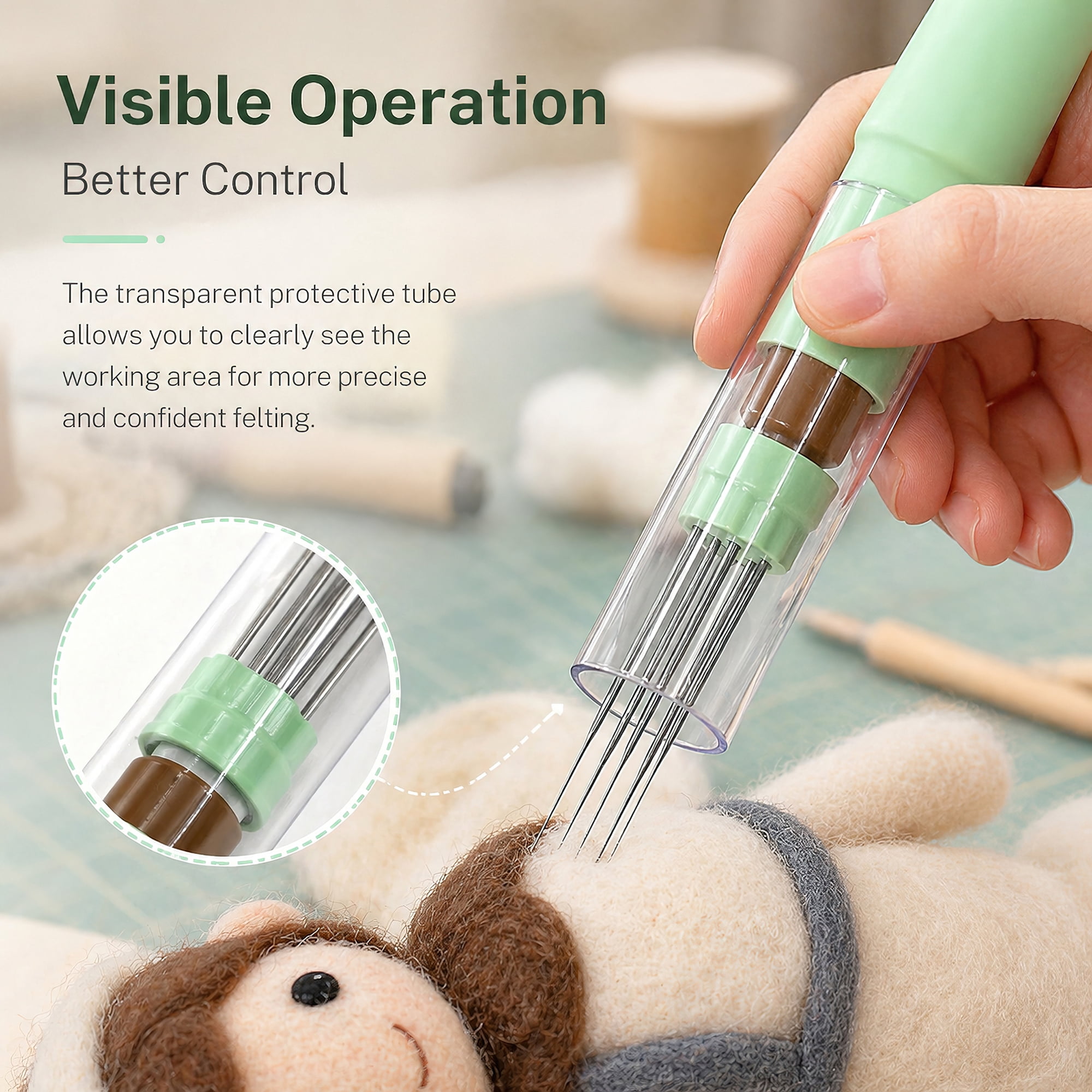 HI-REEKE Electric Needle Felting Machine 1-7 Adjustable Needles with Variable Speed Needle Change for DIY