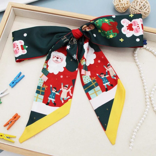 Bufandas delgadas de la serie navideña para mujer, cinta con asa para bolso, pañuelo para el pelo con estampado, banda para el pelo versátil, diadema 2022