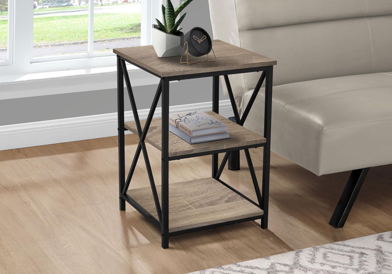Monarch Specialties Accent Table, Side, End, Nightstand, Lamp, Living Room, Bedroom, Brown Laminate, Black Metal, Contemporary, Modern