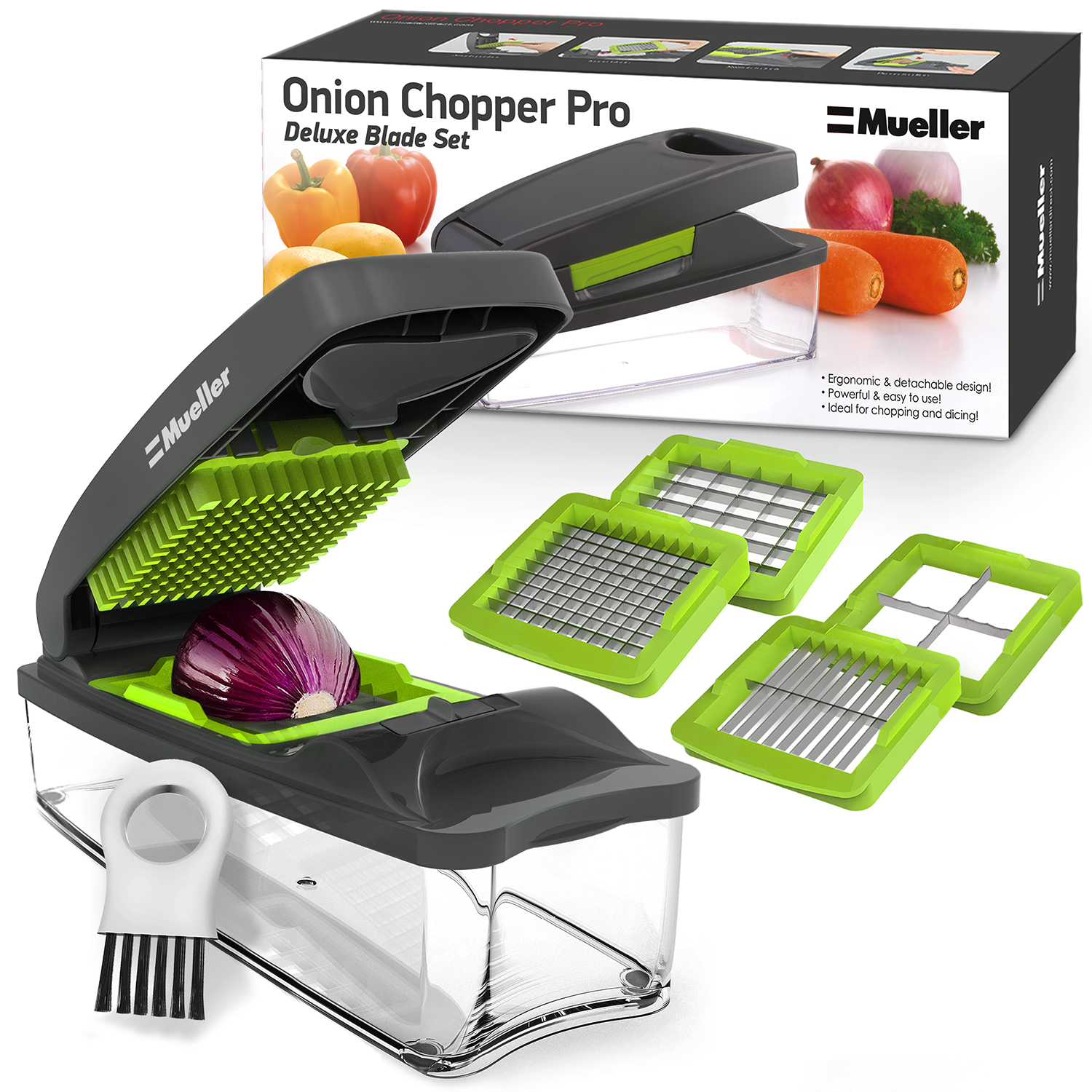 Mueller Vegetable Chopper Heavy Duty Vegetable Slicer Food Chopper with  Container Blades