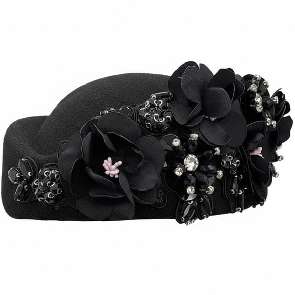 Vjnyvs Retro Wedding Hats Women Pillbox Hat with Flowers Fascinator Hat Cocktail Evening Party Cap Soft Felt Beret for Ladies