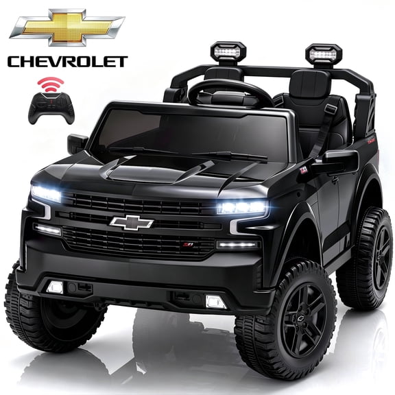 24V Ride on Toy for Kids, Licensed Chevrolet 2 Seat Powered Ride on Car with Remote Control, 4 Wheels Spring Suspension, Bluetooth, LED Lights, Kids Electric Car for Age 3 , Black