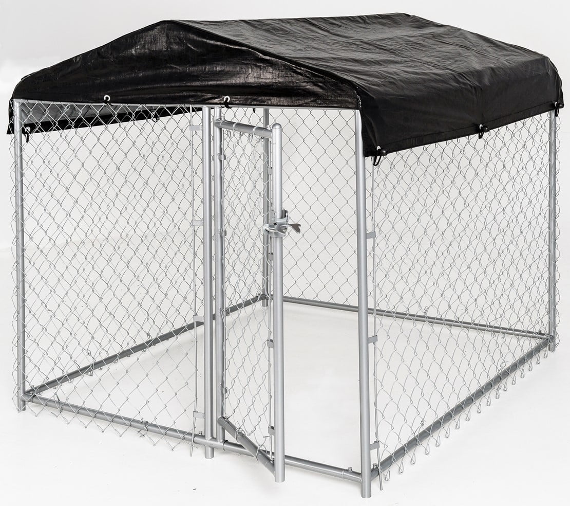 American Kennel Club Chain Link Outdoor Dog Kennel with Cover, Silver