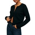 thumbnail image 2 of Women Crew Neck Drop Shoulder Button Down Cropped Knit Cardigan Black S, 2 of 7