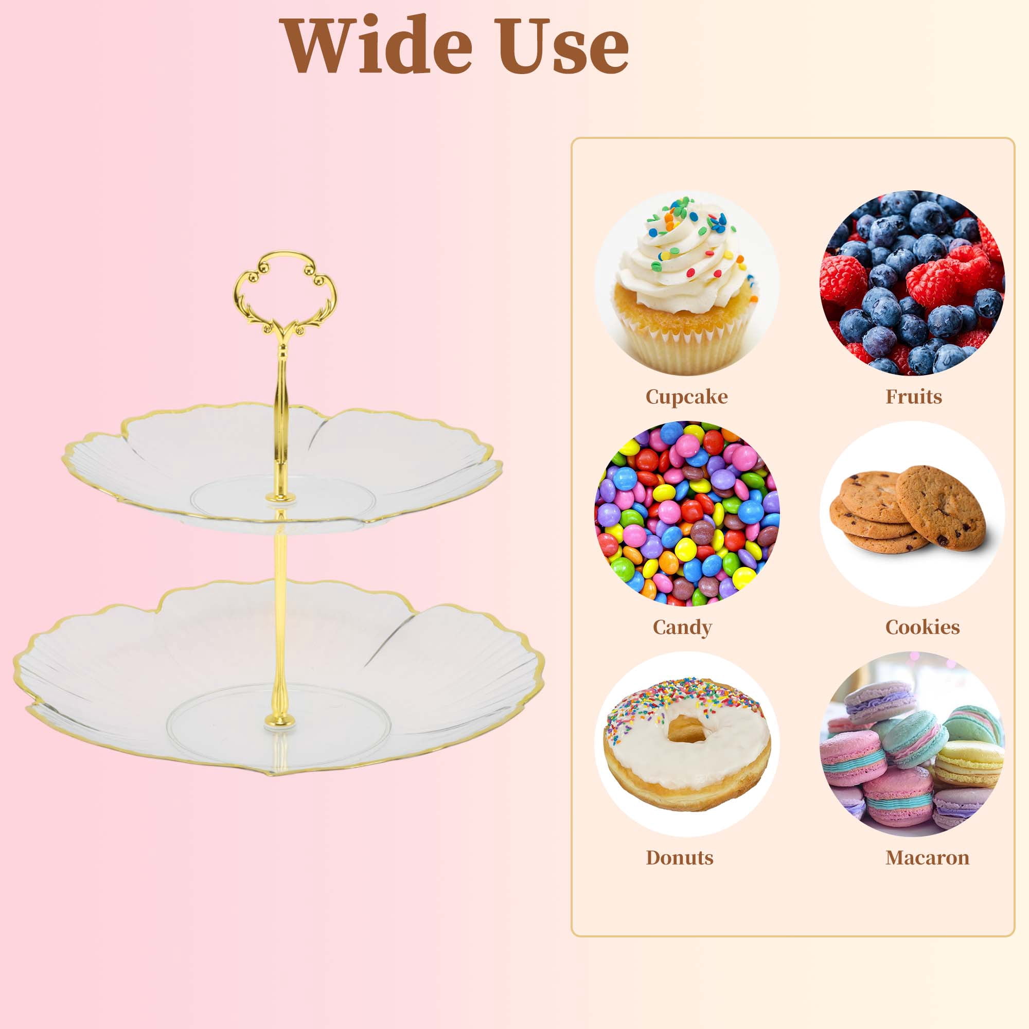 Unique Bargains 2 Tier Dessert Cupcake Stand Holder with Five Petals Design Clear