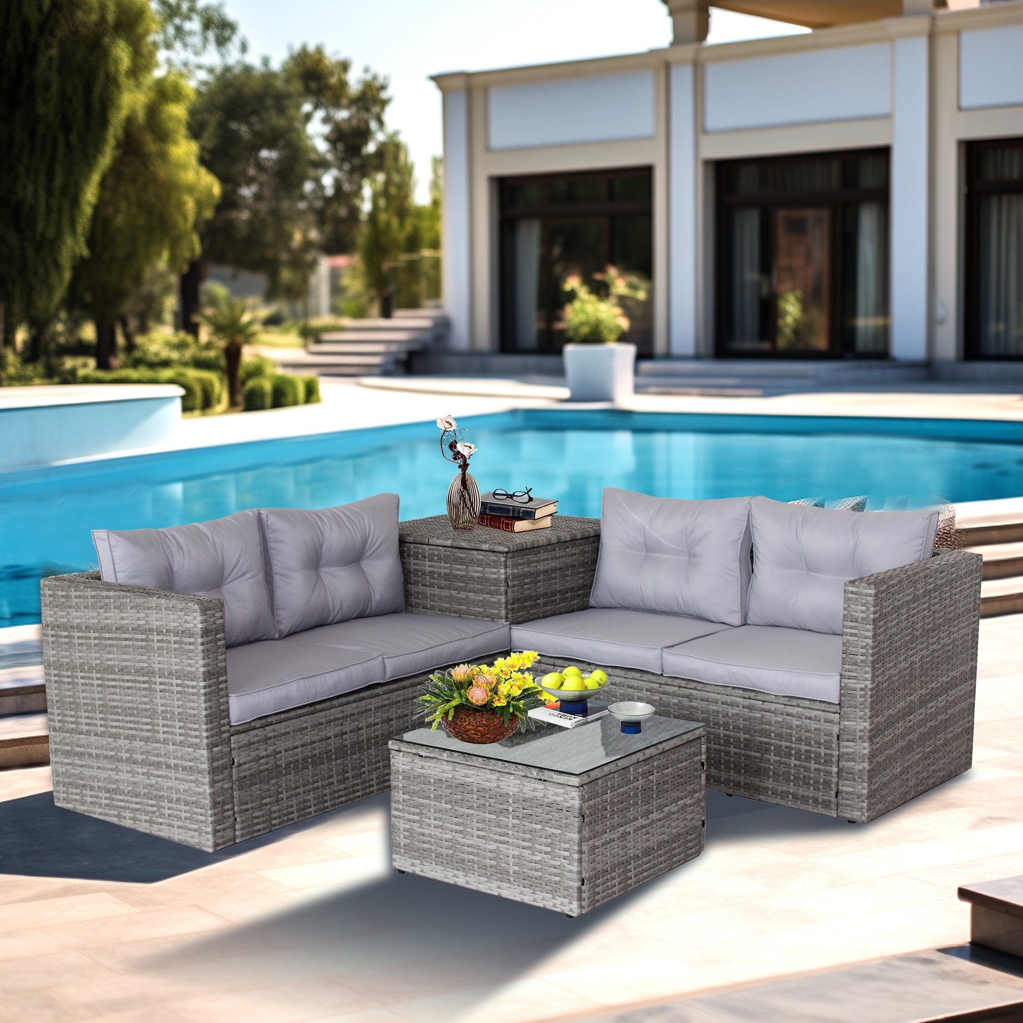 4 piece roma rattan sofa set sales