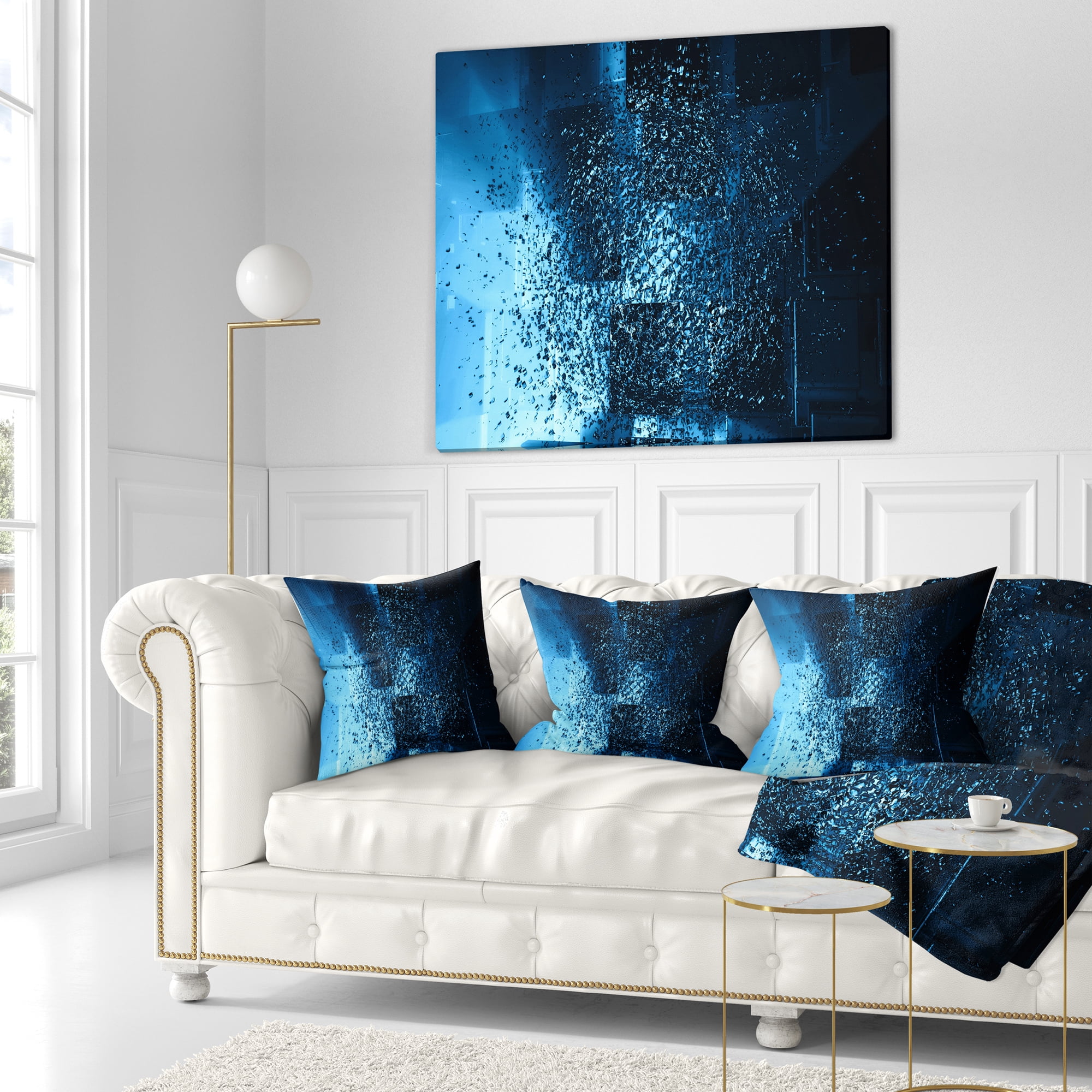 Designart Fractal 3D Blue Paint Splash - Contemporary Throw Pillow - 16x16