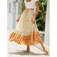 thumbnail image 6 of Maxi Skirts for Women 2025 Summer Boho Long Flowy Floral Elastic High Waist Skirt Casual Travel Skirt Orange Color S, 6 of 9