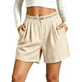 thumbnail image 2 of Only Moment Womens Drawstring Shorts Polyester,Spandex Summer Casual Elastic High Waisted Wide Leg Cute Dressy 2026 Vacation Beach Clothes Cargo Shorts Khaki,L, 2 of 5