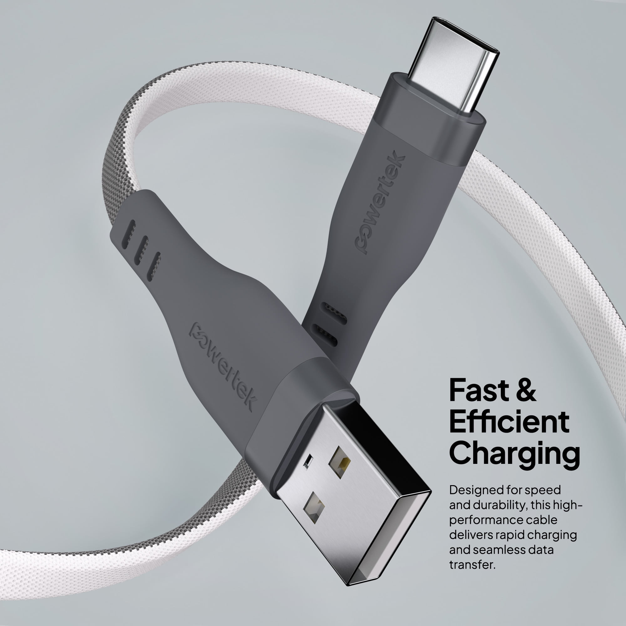 Powertek USB-A to USB-C Two-Tone Pastel Fast Charge Cable, 6 ft, Grey