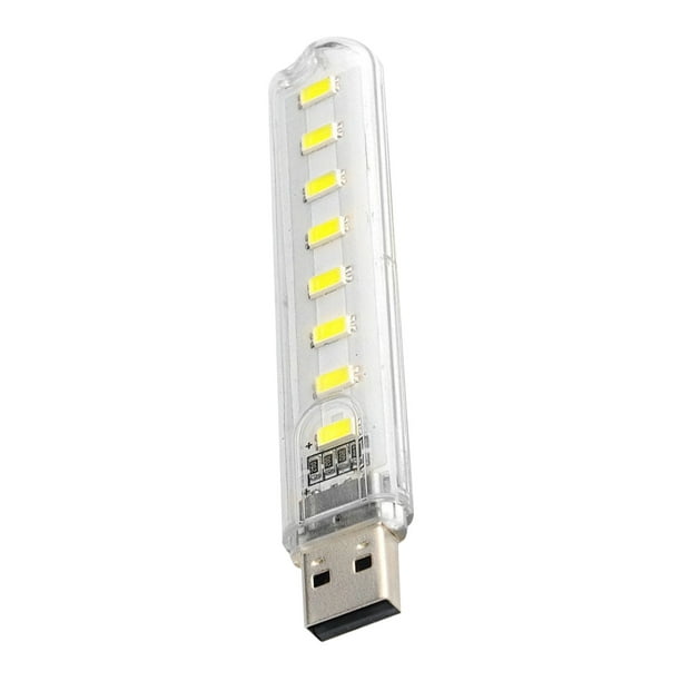 Methold Luces nocturnas portátiles 8 LED 3-5V 200LM 3000K/7000K Interfaz USB Computadoras portátiles para interiores Adaptador de carga Lámpara de Electrónica Luz blanca