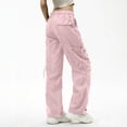 thumbnail image 6 of Mgmyaa Women's Soft Lightweight Nylon Straight-Leg Cargo Full Length Pants with Drawstring Mid Waist Adjustable Waist Active Fit Trousers for Sports Hiking Gym, 6 of 7