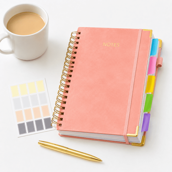 LU TANSHENG 8"x10 B5 Hardcover Spiral Notebook, 300 Pages 5-Subject Ruled Journal with Removable Divider Tabs, Leather Interior Planner for School & Work, Pink