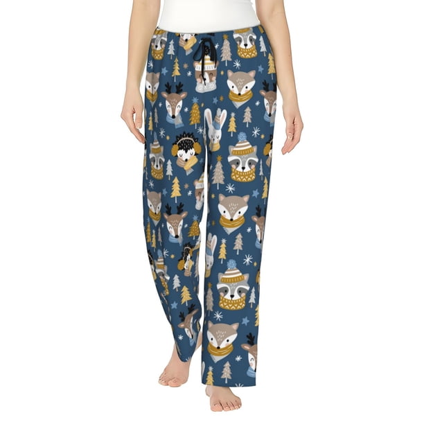 Balery Winter Animal Friends Pantalones de pijama para mujer, pijamas ultraligeros, pantalones de estar por casa-Small