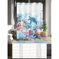 thumbnail image 6 of No Hook Cloth Fabric Shower Curtain with Snap in Liner, Sea Turtle Octopus Waterproof Shower Curtains Set with See Through Top Window, Coastal Coral Summer Ocean Watercolor Bath Curtains 36"x78", 6 of 6