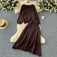 thumbnail image 2 of Korean Loose Knit Sweater Women High Waist A Line Skirt Set Casual Long Sleeve Tops And Outfits Comfy Fall Winter Fashion, 2 of 8