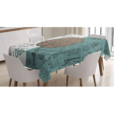 

Mindunm Modern Tablecloth Brain Image with Left and Right Side Music Logic Artwork Side Science Print Dining Room Kitchen Rectangular Table Cover 60 X 84 Turquoise White