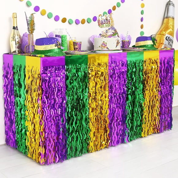 Pack de 2 faldas para mesa de fiesta de Mardi Gras Mega-Loopolis