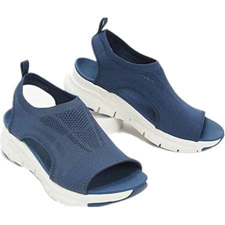 

Comfy Knit Thick Bottom Fish Mouth Casual Sandals Mesh Soft Sole Casual Women s Shoes Summer Washable Slingback Orthopedic Slide Sport Sandals (8 Brown)