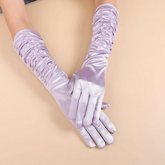 Nvzi-c Women Satin Long Evening Gloves Retro Arm Sleeves for Ladies Bridal Wedding Opera Party-Light Purple