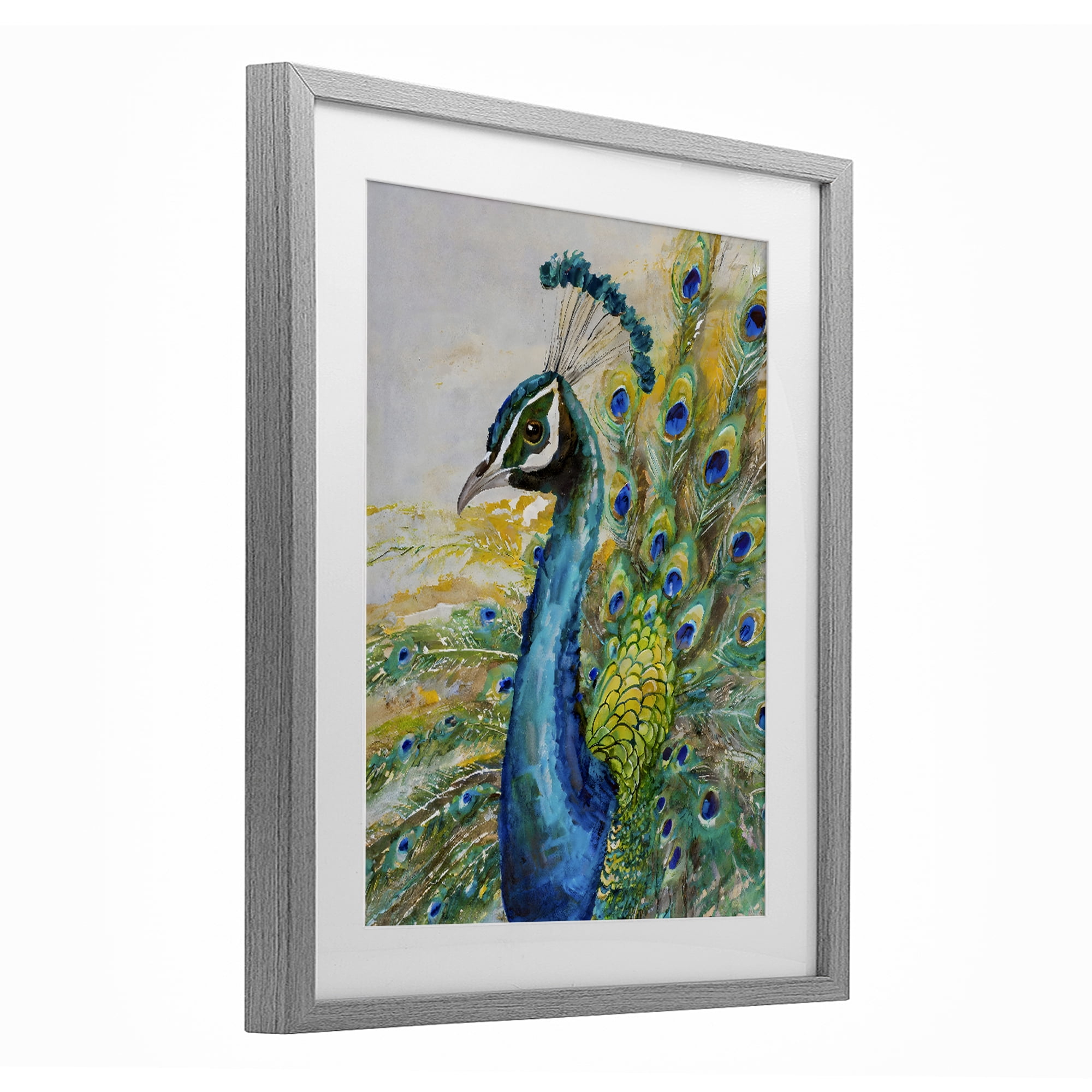 Stupell Industries Regal Blue Peacock Feathers Gray Framed Print Under Glass, design by Creative Studio