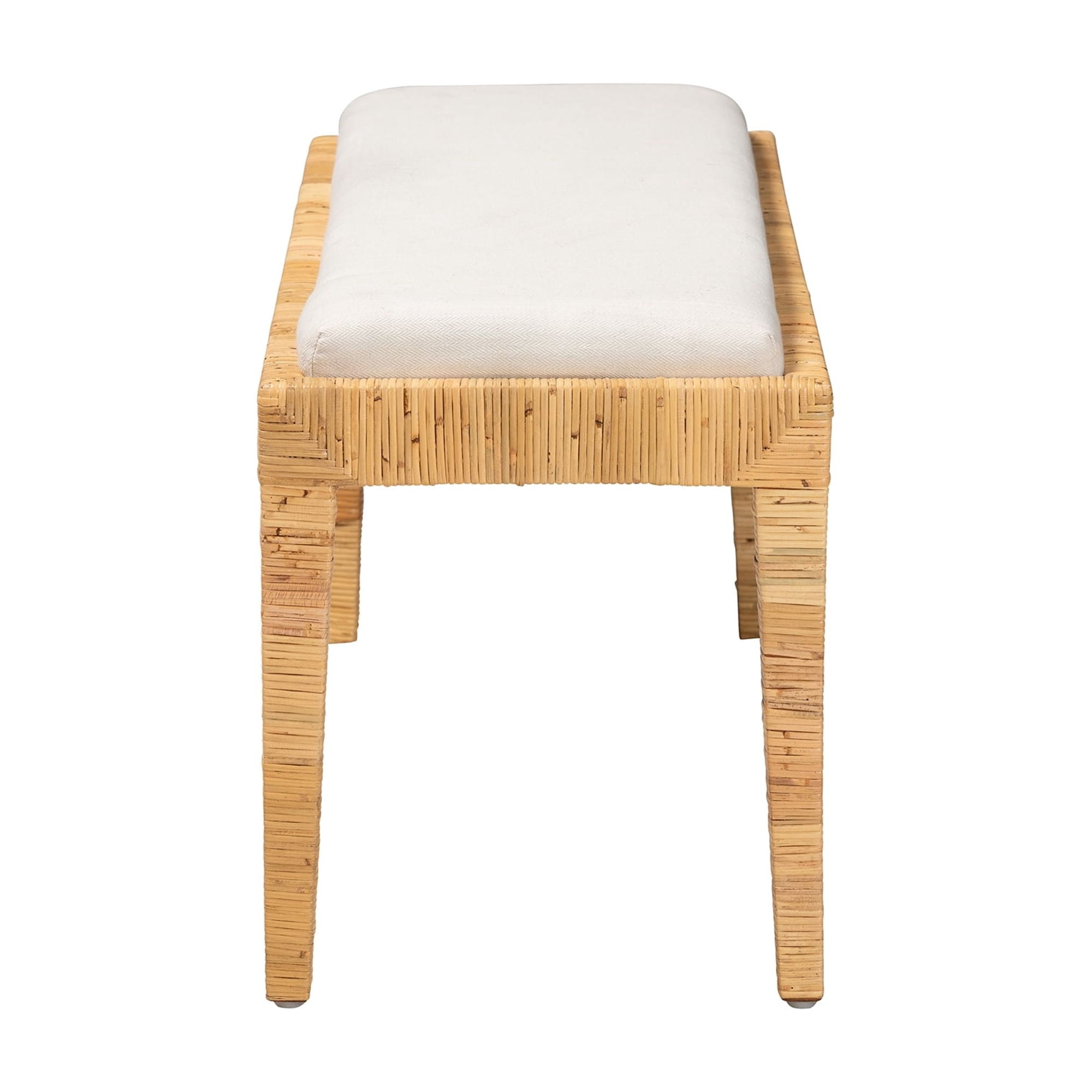 Bali & Pari Sofia Rattan and Mahogany Wood Boho Indoor Bench, Natural Brown