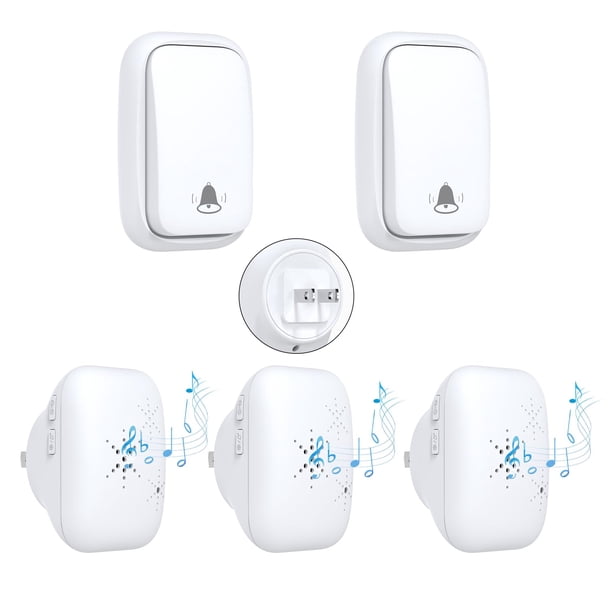 Cerhot Timbre inalámbrico autoalimentado con enchufe estadounidense, sin batería, distancia de 100 m, 38 canciones, botón de timbre para puerta, timbre para exteriores, inalámbrico, resistente al agua