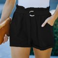 thumbnail image 3 of Pantalones cortos de verano para mujer con cintura elástica, talle alto, bolsillos, corte recto, color liso, negro, talla 2XL, 3 of 6