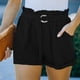 thumbnail image 3 of Whataatahia Pantalones Cortos Elásticos De Cintura Alta Cinturón Casual Ajustado Bolsillo De Color Puro Pantalones Cortos Rectos Casuales Ajustados para Mujer Verano Negro S, 3 of 6