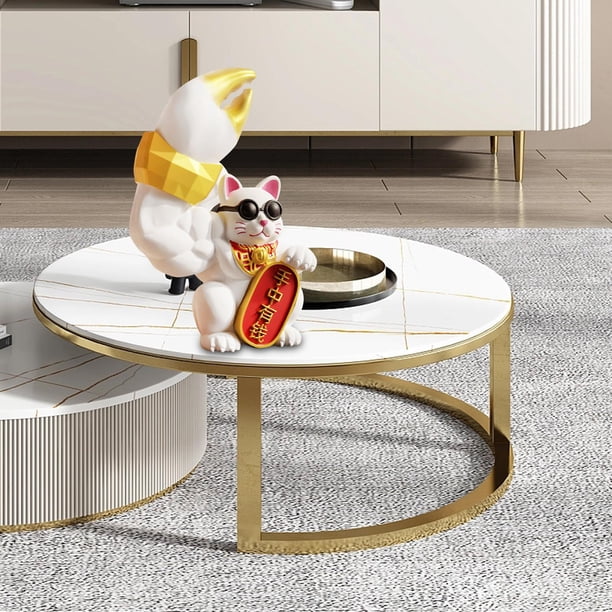 Estatua de con Brazo , Colección de Esculturas Decorativas, Figurita de Resina Feng Shui para Escritorio, Sala de Estar, , blanco Baoblaze Estatua del gato de la suerte