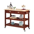 thumbnail image 3 of Pemberly Row Three-Tier Butcher Block Kitchen Cart w/Drawers- Mahogany Wood, 3 of 10
