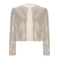 thumbnail image 5 of Women's Plus Size Sequin Jacket Button Up Long Sleeve Disco Sparkling Puff Sleeve Party Bomber Outwear, 5 of 8