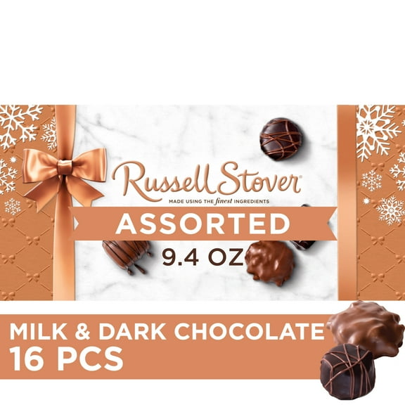 RUSSELL STOVER Christmas Assorted Milk & Dark Chocolate Gift Box, 9.4 oz. (16 pieces)