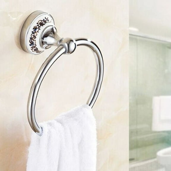 Stainless Steel Towel Ring for Bathroom with Blue and White Porcelain Design