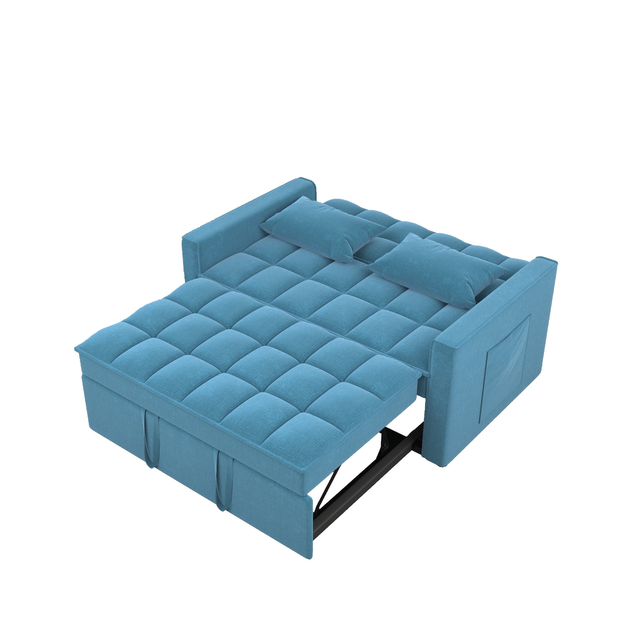 3 in 1 Convertible Sofa Bed,Modern Linen Fabric Sleeper Sofa with Pull Out Bed,Loveseat Couch with Adjustable Backrest for Living Room,Light Blue