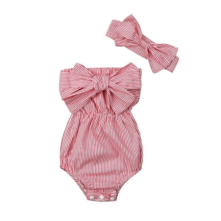 

Binpure Newborn Baby Girl Clothes Tube Top Strip Romper + Bow Headband