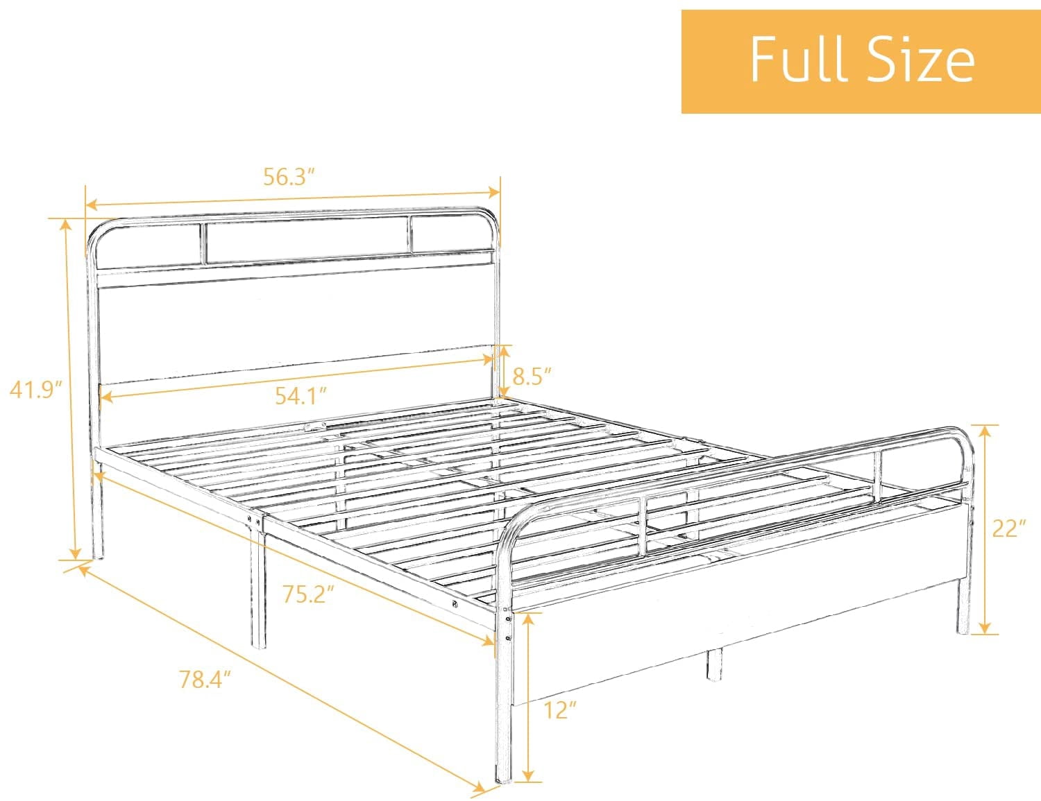 Sha Cerlin Light Brown Full Size Metal Platform Bed Frame with Industrial Heavy Duty Wooden Headboard