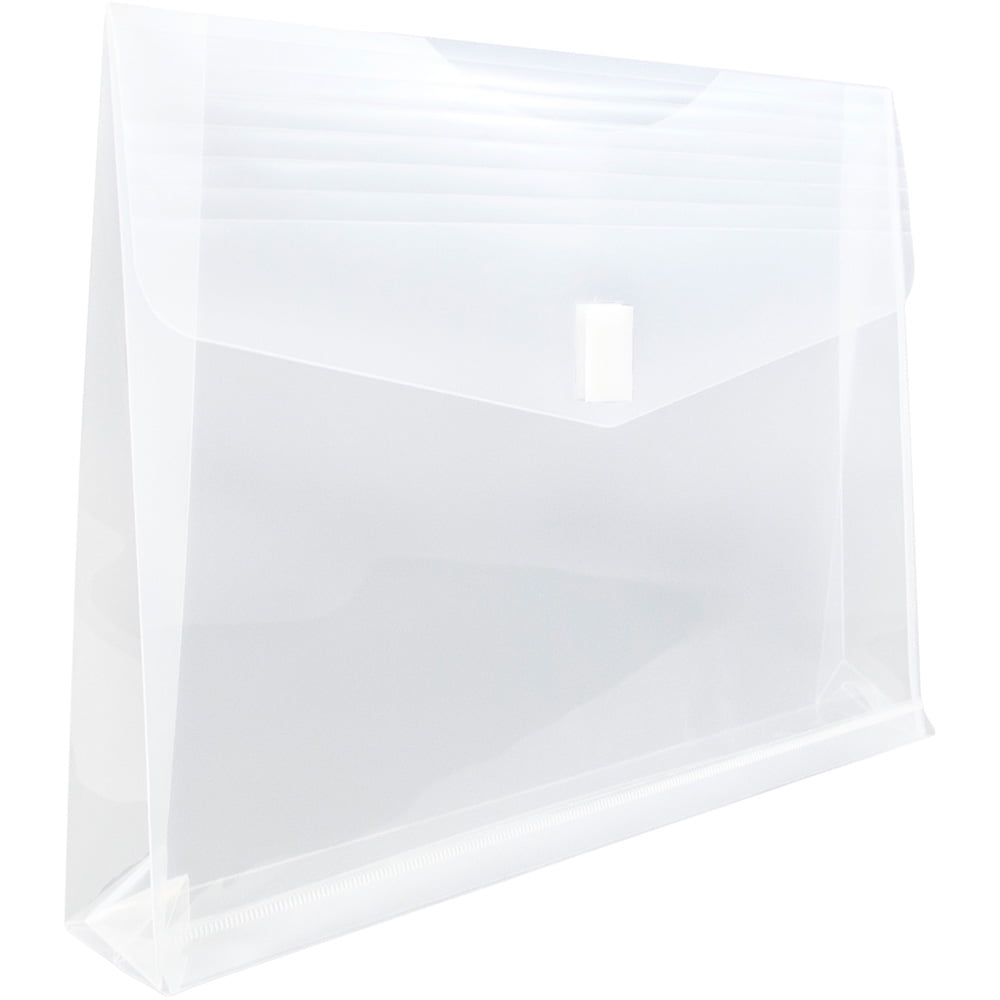 JAM Paper Plastic Envelopes with Hook & Loop Closure, 2" Expansion, Letter Booklet, 9 3/4" x 13", Clear, 12/pack