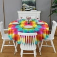 thumbnail image 2 of Colorful Tie Dye Mandala Pattern Round Tablecloth 60"x60",Wrinkle Wipeable Table Cloth for Kitchen Dining Room Picnic Patio Party, 2 of 6