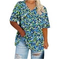 thumbnail image 4 of Summer Tops for Womens Plus Size Printing Short Sleeve Casual V Neck T Shirt Blouse Tunic Tops, 4 of 5