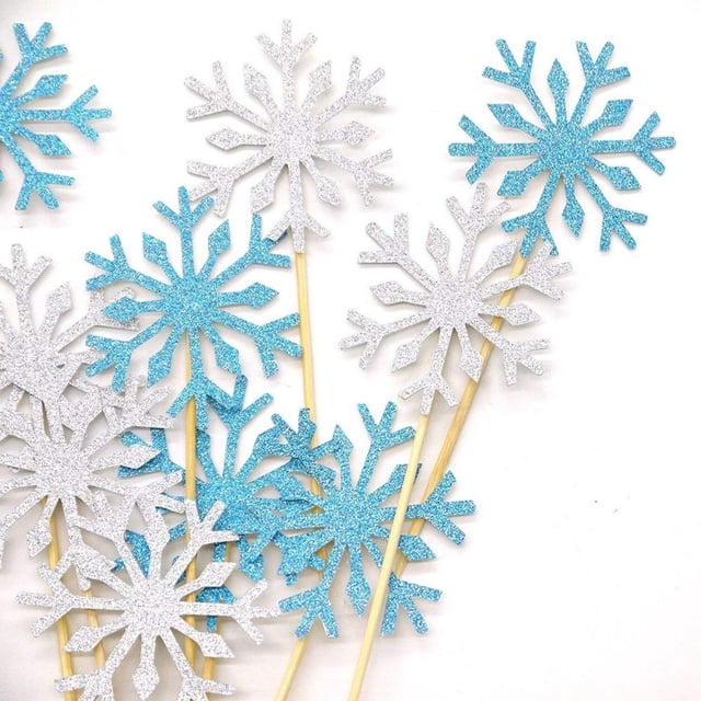YOPTOP 20 Counts Wedding Cake Decorating Frozen Cupcake Toppers Toothpicks Sliver/Blue/Snow,none,none