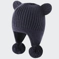 thumbnail image 5 of SuTry Boys Girls Knitted Beanie Hat Warm Ear Protection Cute Bear Ears Double Pom Poms Winter Soft Cozy Comfortable Hat(Navy,5-7 Years), 5 of 5