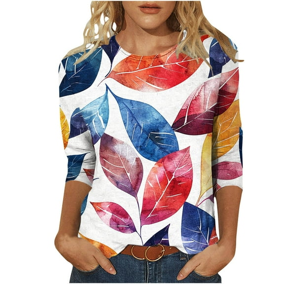 Enjoytime Women Casual 3/4 Sleeve Shirt Printed Lightweight Blouse Loose Fit Blouses Soft Tops Womens Clothes 2025