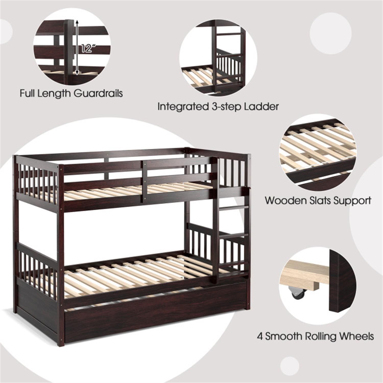 Demi Bonn Twin Pull-Out Bunk Beds with Ladder in the Steps and a Trundle, Twin Over Twin Bunk Bed Platform, White