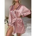 thumbnail image 4 of Solid Satin Sexy Night Robe Elegant Long Sleeve V Neck House Robe With Belt Women's Sleepwear, 4 of 4