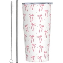 Pink Bow Stars Tumbler, Ribbon Bow 20oz Stainless Steel Insulated Travel Tumbler,Travel Coffee Mug with Lid and Straw Cups Gifts for Women Men